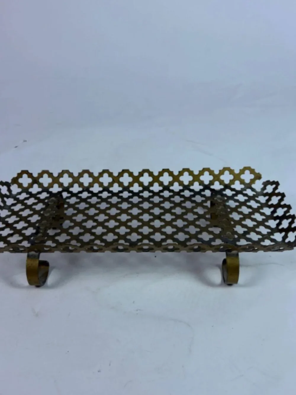 Vintage MCM Brass Wall Shelf | Clover Cutout Hanging Shelf | Hollywood Regency